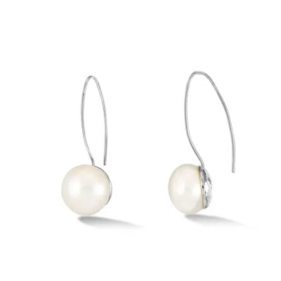 Dower & Hall Women's Timeless Long White Freshwater Pearl Earrings In Silver In Metallic