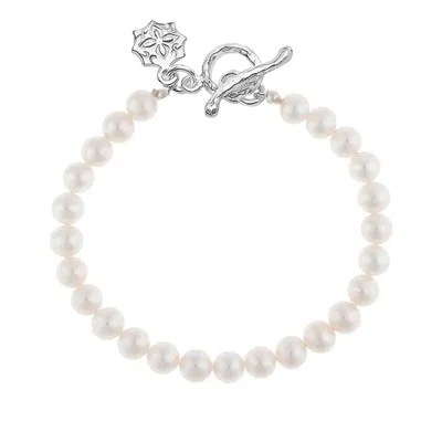 Dower & Hall Women's Timeless Medium White Freshwater Pearl Bracelet In Silver