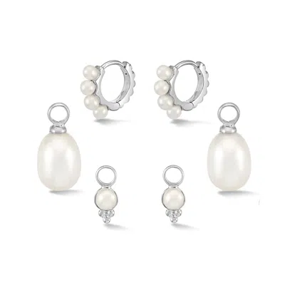 Dower & Hall Women's Timeless Pearl Hoops Set In Silver