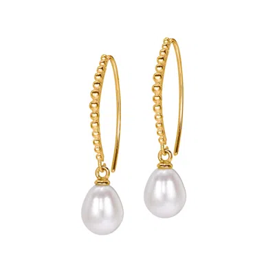 Dower & Hall Women's Timeless White Pearl Dotty Drop Earrings Gold