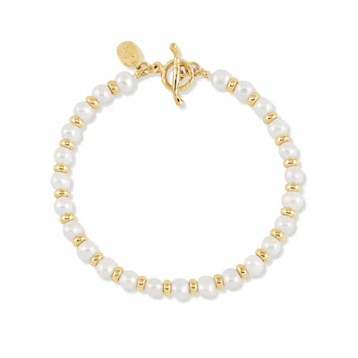 Dower & Hall Women's Timeless White Pearl Halo Bracelet In Gold Vermeil
