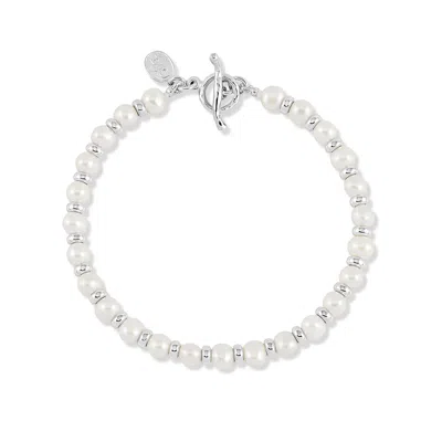 Dower & Hall Women's Timeless White Pearl Halo Bracelet In Sterling Silver