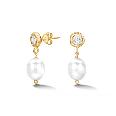 Dower & Hall Women's Timeless White Topaz & White Pearl Earrings Gold