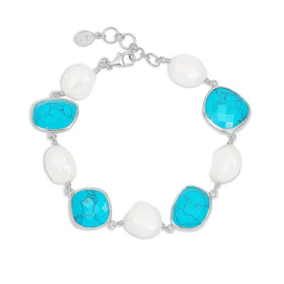 Dower & Hall Women's Turquoise & Pearl Pebble Bracelet In Silver In Blue