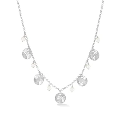 Dower & Hall Women's White Pearl & Disc Collar Necklace - Silver