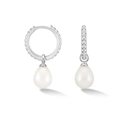 Dower & Hall Women's White / Silver Timeless Oval Pearl Charm Hoops In Silver