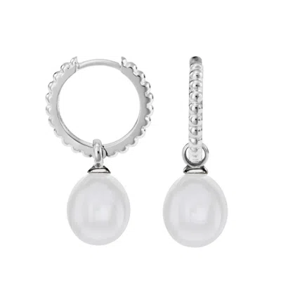 Dower & Hall Women's White / Silver Timeless Oval Pearl Charm Hoops In Silver