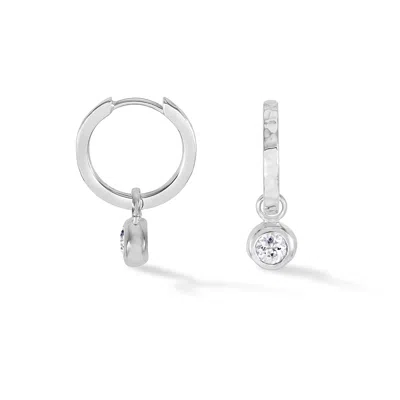 Dower & Hall Women's White Topaz Hammered Huggie Hoops - Silver