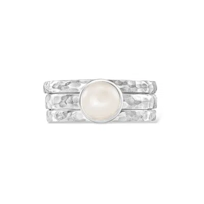 Dower & Hall Women's Wondrous Pearl Twinkle Stacking Rings Set In Sterling Silver In Metallic