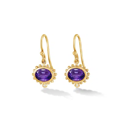 Dower & Hall Women's Yellow / Gold Fine Yellow Gold Anemone Oval Drop Earrings With Amethyst & Diamond