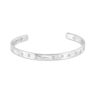 Dower & Hall ‘you Are Enough' Hand-stamped Hammered Nomad Bangle In Silver