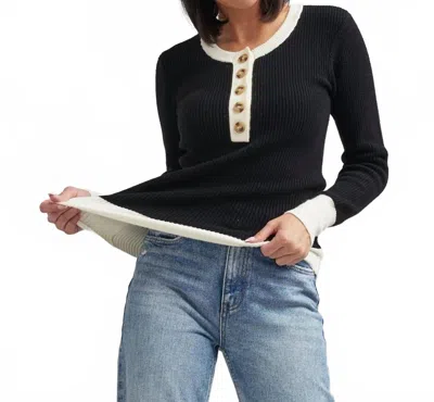 Downeast Fancy Henley Sweater In Black In Multi