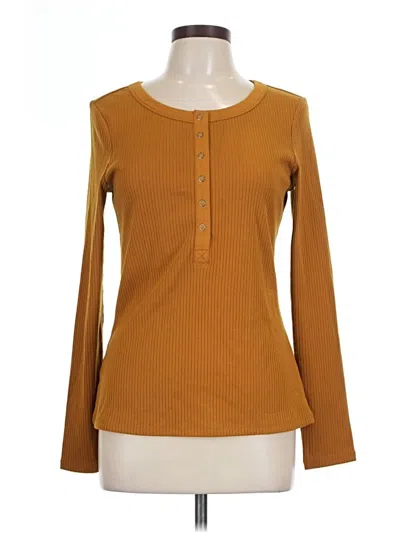 Pre-owned Downeast Long Sleeve Top Brown Crew Neck Tops