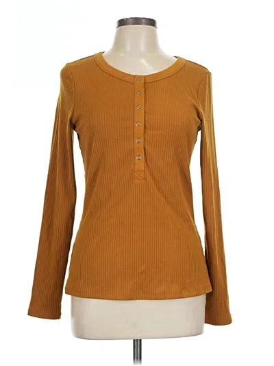 Pre-owned Downeast Long Sleeve Top Brown Crew Neck Tops