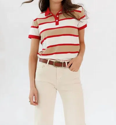 Downeast Pep Club Short Sleeve Polo Top In Multi In Brown