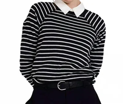 Downeast Reversible Raglan Sweater In Black Stripes In Multi