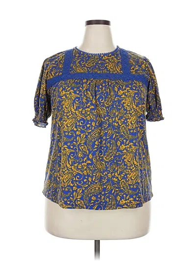 Pre-owned Downeast Short Sleeve Blouse In Blue