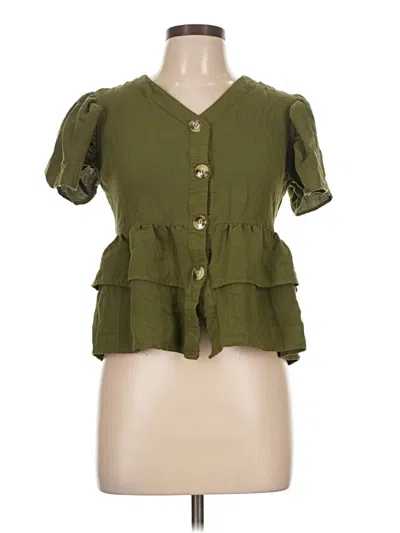 Pre-owned Downeast Short Sleeve Blouse In Green
