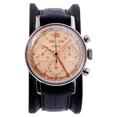 Pre-owned Doxa Steel High Grade Triple Date Calendar Watch With Original Dial, Circa 1940s In Multi