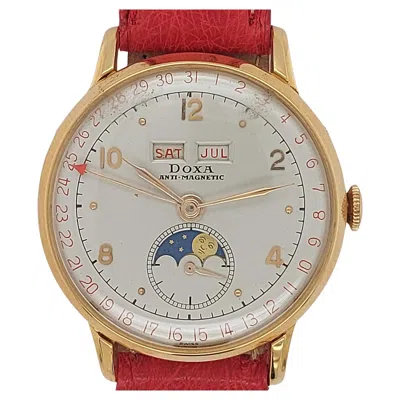 Pre-owned Doxa Triple Calendar Moon Phase Wrist Watch, 18kt Yellow Gold Case Anti Magnetic