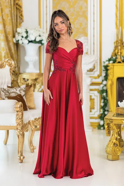 Dq A-line Prom Dress With Embroidered Floral Lace Details And Short Sleeves In White