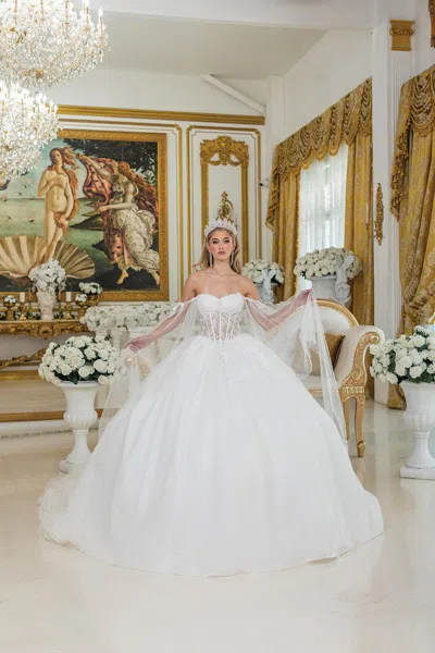 Dq Ball Gown Wedding Dress With Sheer Corset Bodice, Sparkling Tulle Skirt, And Detachable Draped Sleev In Multi