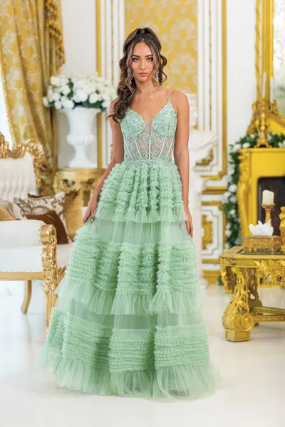 Dq Beaded Corset Top With Layered Ruffle Skirt Prom Dress In Multi