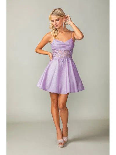 Dq Charming Spaghetti Strap A-line Dress With Embroidered Bodice And Flared Skirt Homecoming Dress In Blue