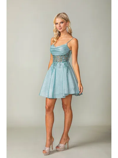 Dq Charming Spaghetti Strap A-line Dress With Embroidered Bodice And Flared Skirt Homecoming Dress In Multi