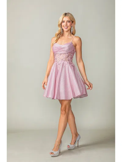 Dq Charming Spaghetti Strap A-line Dress With Embroidered Bodice And Flared Skirt Homecoming Dress In Multi