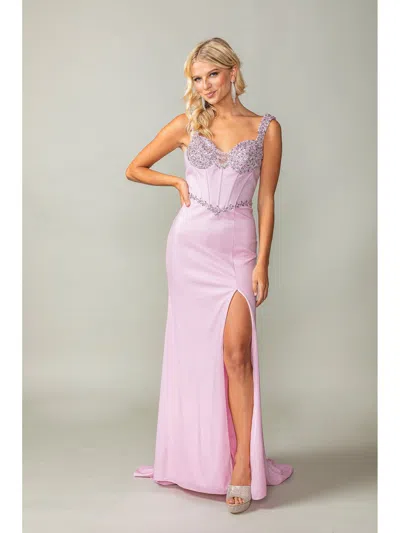 Dq Elegant Floor-length Evening Gown With Rhinestone Embellishments And Lace-up Back Detail Prom Dress In Purple