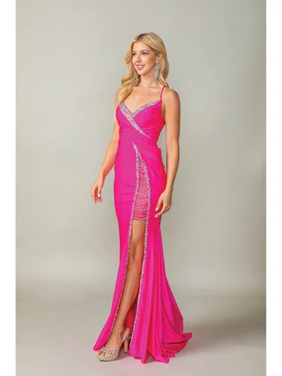 Dq Elegant Trumpet Gown With Strappy Open Back And Plunging Neckline Prom Dress In Pink