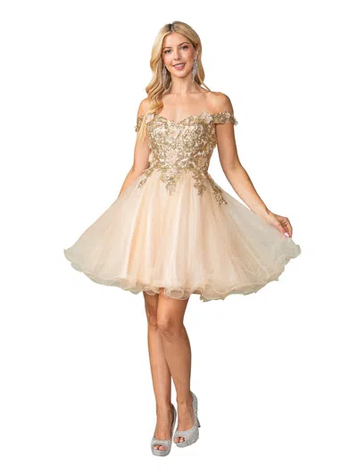 Dq Embellished Lace Overlay Dress With Corset Back And Sheer Off-shoulder Sleeves Homecoming Dress In White