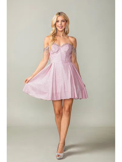 Dq Glittered Short Dress With Off-the-shoulder Sheer Beaded Sleeves And Corset Back Homecoming Dress In Black