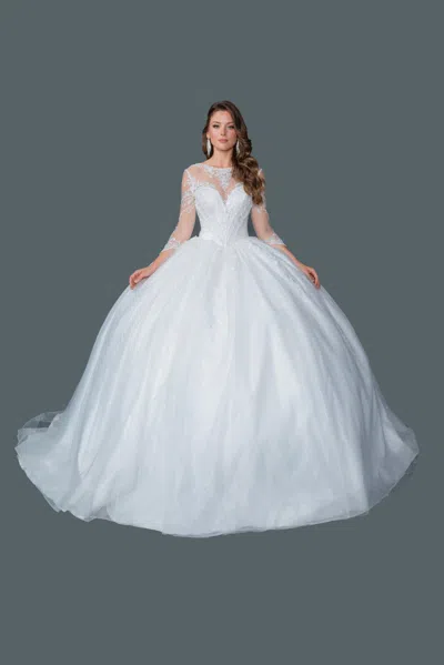Dq Illusion Lace Long Sleeve Sweetheart Bodice Tulle Ball Gown With Applique Wedding Dress In Multi