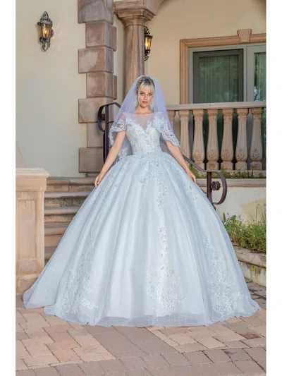 Dq Majestic Ball Gown With Sparkling Embellishments And Delicate Scoop Neckline Wedding Dress In Blue