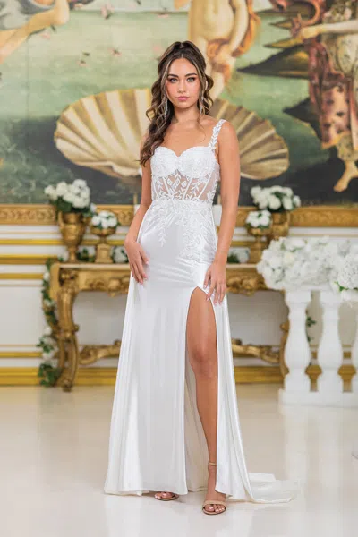 Dq Off-shoulder A-line Wedding Dress With Sheer Lace Bodice, Floral Appliques, And Tulle Skirt In Multi