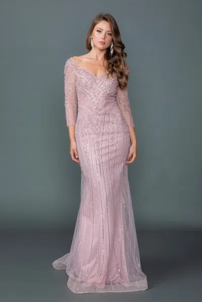 Dq Off-shoulder Illusion Sleeve Embellished Fitted Prom Dress With Sheer Beaded Overlay And Sweep Train In Multi