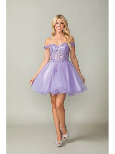 Dq Off-the-shoulder Tulle Dress With Embellished Bodice And Sweetheart Neckline Homecoming Dress In Purple