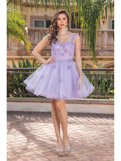 Dq Ornate Beaded Bodice Dress With Illusion Neckline And Layered Tulle Skirt Homecoming Dress In Blue