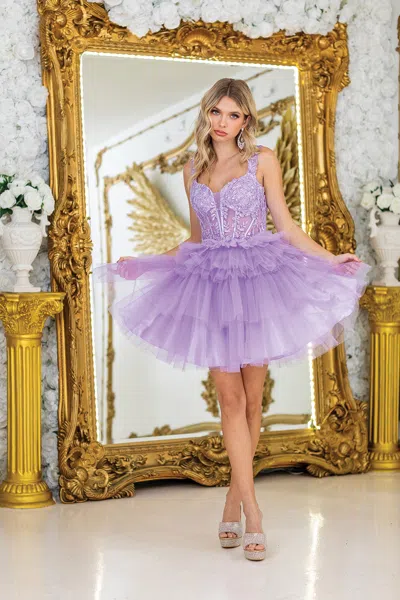 Dq Playful Mini Homecoming Dress With Beaded Bodice And Delicate Spaghetti Straps, Featuring A Layered  In Pink