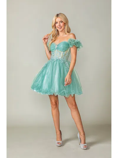 Dq Puff Sleeve Short Tulle Dress With Embroidered Bodice And Scalloped Hem In Multi