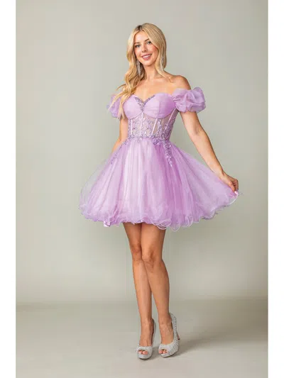 Dq Puff Sleeve Short Tulle Dress With Embroidered Bodice And Scalloped Hem In Multi