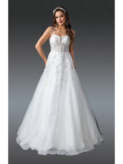 Dq Romantic A-line Wedding Gown With Floral Embroidery And Sheer Bodice Wedding Dress In White