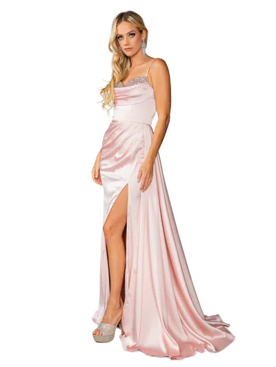 Dq Satin A-line Gown With Lace-up Back And Sweetheart Neckline Prom Dress In Pink
