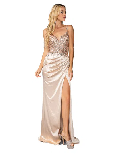 Dq Satin Mermaid Gown With Lace Detail And Crisscross Back Prom Dress In White
