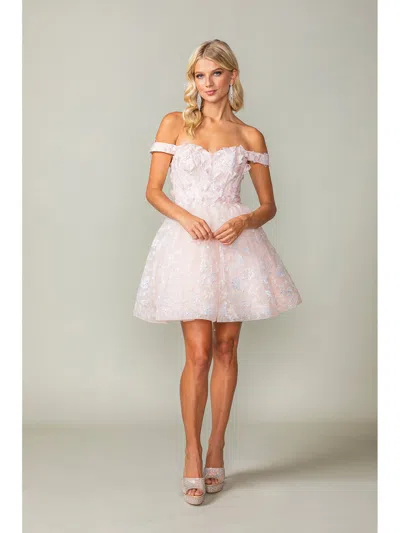 Dq Sequined Lace A-line Dress With Off-the-shoulder Sleeves And Lace-up Back Homecoming Dress In Gold