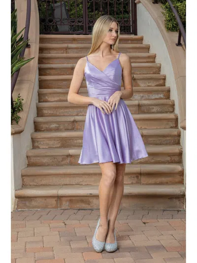 Dq Silky Wrap-front Skater Dress With V-neckline And Adjustable Spaghetti Straps Homecoming Dress In Blue