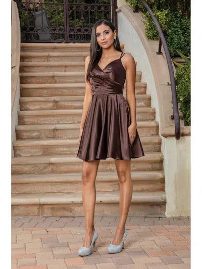 Dq Silky Wrap-front Skater Dress With V-neckline And Adjustable Spaghetti Straps Homecoming Dress In Brown