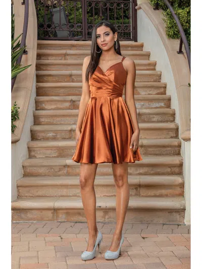 Dq Silky Wrap-front Skater Dress With V-neckline And Adjustable Spaghetti Straps Homecoming Dress In Gold